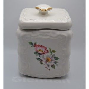 House of Webster Wild Briar Rose Square Ceramic Biscuit Cookie Jar w/Lid Vintage